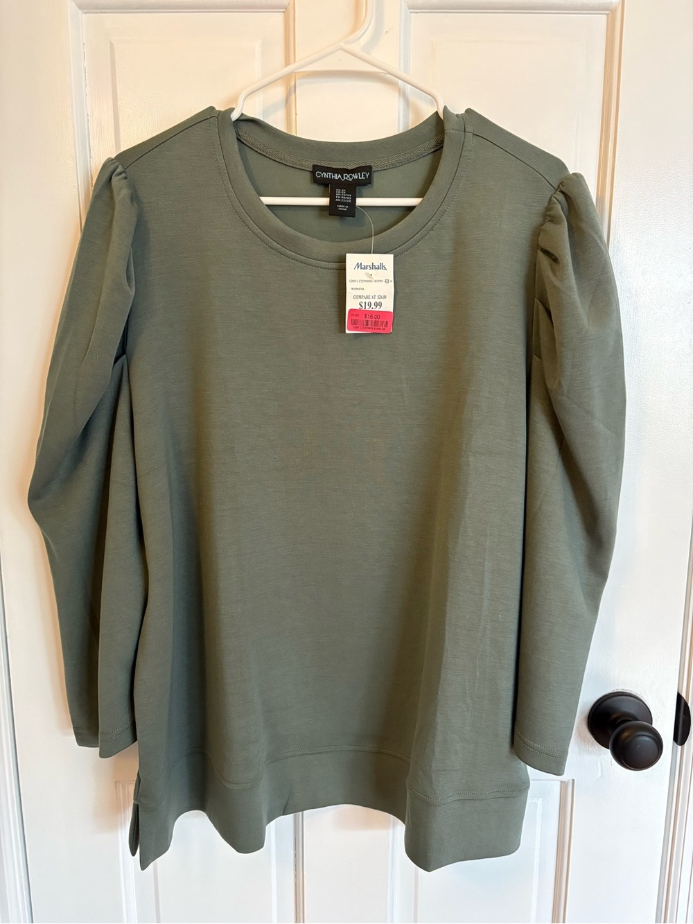 Cynthia Rowley Olive Green Puff-Sleeve Sweatshirt